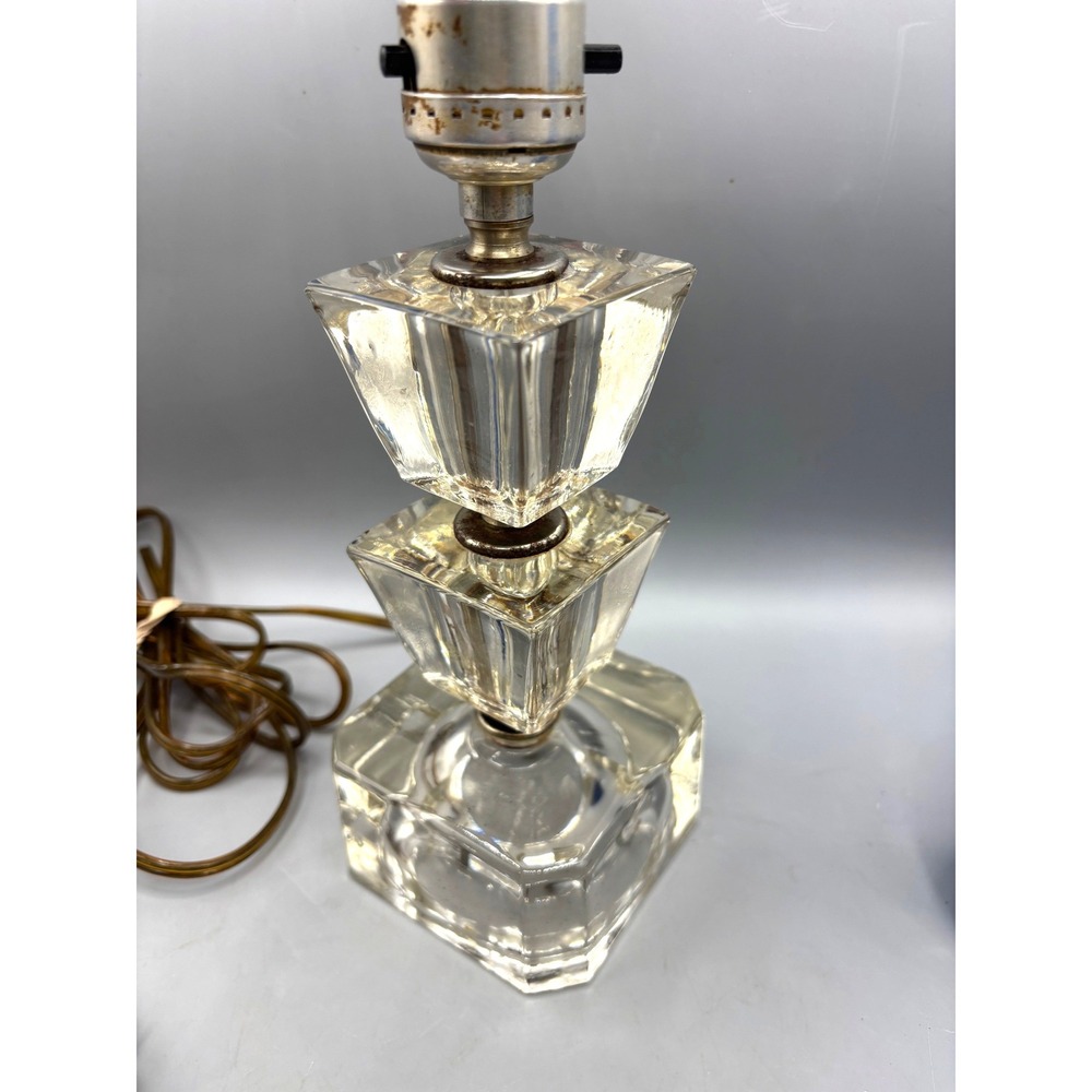 Vintage Art Deco Stacked Glass Table Lamp MCM Boudoir Vanity Light - Picture 5 of 9